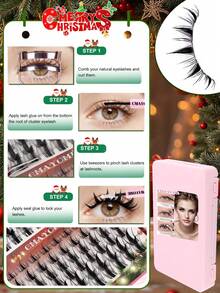 540/648 Clusters Eyelash Book Set, Invisible Ultra-Fine Stem, Lightweight Fluffy D Curl, 10/12/14/16/18mm Mixed Length, Long-Lasting Waterproof, Easy DIY Wear, Pink Storage Box, Christmas Gift Set For Women - Pink - View 3