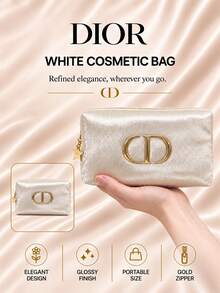 Dior White Makeup Bag, 24cm*16cm, Single Piece, Pearlescent Texture, Spacious, For Daily And Travel Cosmetic Storage - White - View 3