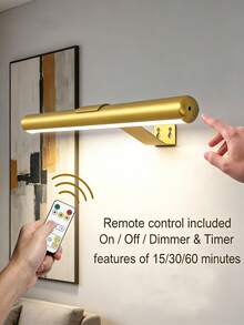 1pc Wireless Rechargeable Battery Powered Wall Lamp, Gold/Black,Color Temperature Remote Control,3 Color Temperatures & Dimmable Wireless Wall Light, Suitable For Bedroom, Living Room, Hallway Decor,With A Timer Function - LED Makeup Mirror Light - View 4