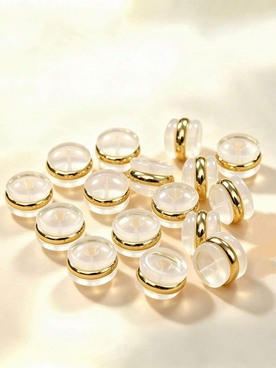 Approx. 100pcs Women's Daily & Holiday Wear Transparent Anti-Slip Metal Ring Hamburger Ear Plug Accessories - Gold - View 1