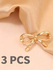 1pc/3pcs/4pcs Metal Style Bow Brooch, Unique Design Niche Accessory, Anti-Exposure Buckle, V-Neck Pin, Versatile - Gold - View 10
