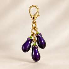 1pc/2pcs Unisex Alloy Oil-Drip Minimalist 3D Creative Vegetable Eggplant & Pea Pod Pendant Keychain, Cute Vegetable Bag Charm Wallet Accessory - Multicolor - View 4