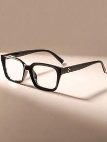 1 Pair Square Frame Glasses, Clear Lenses, Suitable For Reading, Gaming, TV, Computer And Phone Use, Unisex - Black - View 5