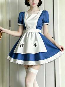 1PC Cute Maid Costume Role Play Outfit, Women's Halloween Costume, Stage Performance Cosplay Dress, Suitable For Costume Party, Carnival, Club, Masquerade, Electronic Music Festival - Multicolor - View 2