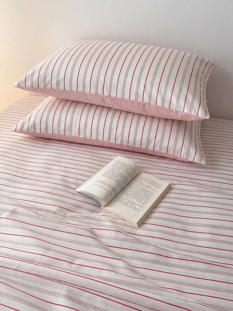 2pcs 100% Polyester Back-To-School Season Simple Striped AB Side Design Bedroom Pillowcase (Inner Core Not Included) Versatile Machine Washable All Seasons - Multicolor - View 1