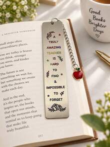 Engraved Metal Bookmark With Apple Pendant, A Truly Amazing Teacher Inspirational Book Mark, Teacher Appreciation Thank You Gift - Multicolor - View 4