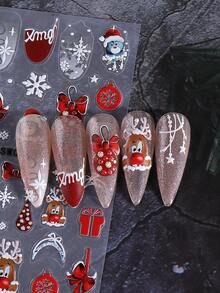 5D Embossed Cute Gingerbread Man Christmas Nail Stickers, 2pcs/Pack, Christmas Candy Cane, Reindeer, Snowflake 3D Nail Art Stickers, Self-Adhesive Nail Decoration, DIY Nail Art - Multicolor - View 6