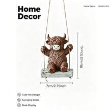 1pc Scottish Highland Cow Hanging Swing Resin Ornament, Indoor Home Desktop, Garden Yard Tree Hanging Decor Craft - High-altitude Swing Cow - View 3