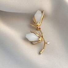 1pc Elegant Zinc Alloy Flower Brooch For Women, Suitable For Spring, Summer, Autumn, Winter Daily Wear - Gold - View 5