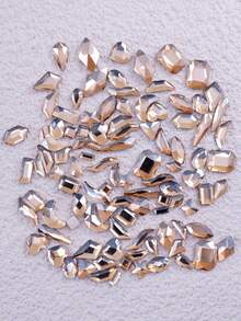Autumn 100Pcs Champagne Color Flat Back Asymmetrical Shaped Rhinestones, Easy To Stick, Suitable For Vacation Nail Art Decoration Diy Nail Charms Nail Gems Nail Supplies Nails - Champagne - View 2