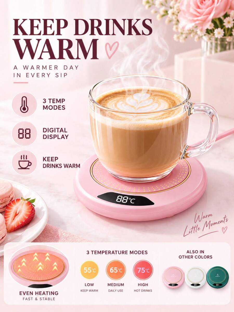 USB Powered Heating Coaster, Constant-Temperature Cup Mat For Coffee, Milk, And Tea, Heater, Smart Office Beverage Warmer, Suitable For Most Cups With 3-Level Temperature Adjustment, For Outdoor Camping, Kitchens, Winter Electric Heating Coaster
