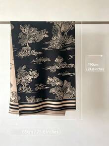 1PC Women's Autumn/Winter Double-Sided Imitation Cashmere Botanical Jacquard Warm Scarf Shawl Suitable For Daily Wear - Black - View 3