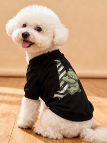 LUCKIE PAL 1pc Halloween Zombie Bear Pattern Pet Hoodie, College Style, Physical Flea Prevention, Reduced Shedding, Insulated & Breathable, Dog T-Shirt Suitable For Large And Small Dogs And Cats, Indoor And Outdoor - Black - View 2
