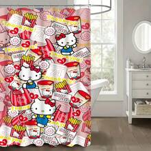 4pcs Cartoon Sanrio Family Bathroom Decor Set, Includes Non-Slip Bath Mat, U-Shaped Mat, Toilet Lid Cover, Shower Curtain And 12 Hooks, Waterproof, Washable, Non-Slip, Durable, Soft - Shower Curtain and Bath Mat - View 5