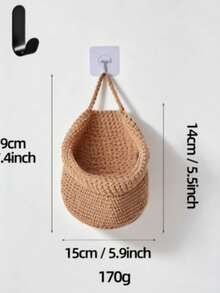 Set Keranjang Anyaman Gantung 3 Buah dengan 3 Ukuran, Keranjang Penyimpanan Gantung Dinding Tali Katun Gaya Boho, Organizer Dinding Hemat Ruang Dekoratif untuk Kamar Mandi, Kamar Tidur, Ruang Tamu (2 Keranjang + Pengait) - Khaki - View 12