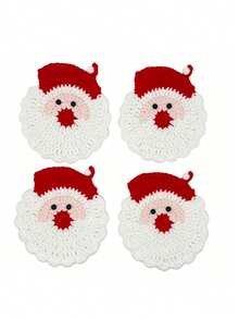1/2/4pcs Santa Claus Design Knitted Beverage Coasters,Winter Christmas Table Decor,Drink Mats,Heat-Resistant Non-Slip Pads,Soft Handmade Knitted Coasters Suitable For Holiday Kitchen Parties,Christmas Gifts For Family And Friends,Kitchen Essentials - View 12