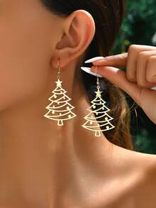 1 Pair Fashionable Creative Versatile Niche Design Hollow Christmas Tree Earrings Suitable For Women's Daily Wear - Gold - View 1