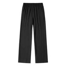 Men's Spring/Summer Thin Breathable Hip-Hop Linen Casual Sports Long Pants, Beach Straight Leg Hawaiian Solid Color, Vacation Style - Black - View 7