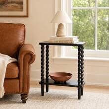 2 Tier Narrow Side Table 40x20x53cm Bobbin Leg Small Space - Black - View 5