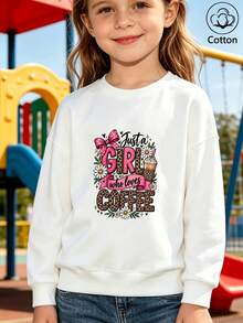 Girls' Cute Printed Drop-Shoulder Round-Neck Long-Sleeve Casual Sports Sweatshirt - White - View 10