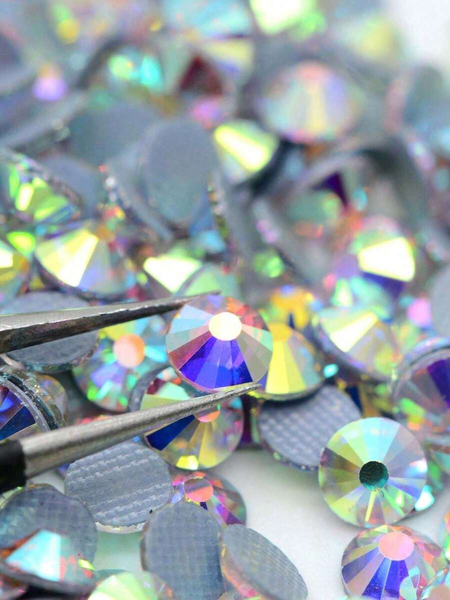 JUNAO SS3 SS4 SS5 SS6 SS8 SS10 SS12 SS16 SS20 SS30 SS34 SS40 SS50 Warna AB Rhinestone Kaca Tempel Panas dengan Bagian Belakang Datar untuk Aplikasi Kristal pada Pakaian DIY - Beraneka warna - View 1