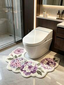 Fresh Vintage Floral U-Shaped Toilet Mat, Bathroom Anti-Slip Plush Soft Carpet, Home Country Style Washable Non-Slip Bathroom Rug - Multicolor - View 3