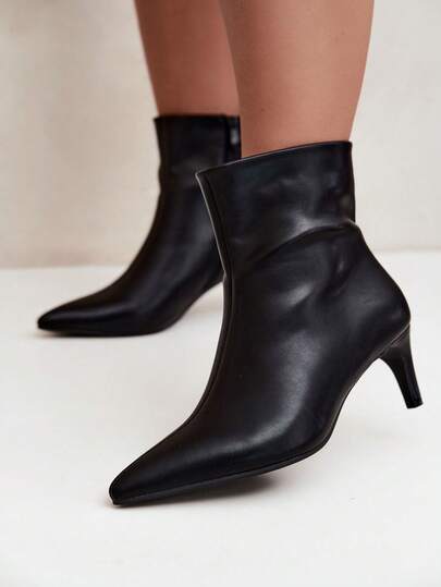 Women's Synthetic-Leather Ankle Boots  On A Slender Heel With Zipper Insulated Stylish For Work For Evening Black Beige Green Brown