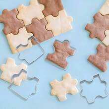 4Pcs Christmas Puzzle Shaped Cookie Cutters Set, Stainless Steel Interlocking Biscuit Molds For Xmas Party DIY Baking Fondant Fruit Chocolate Cake Decorating And Clay Craft Making - View 4