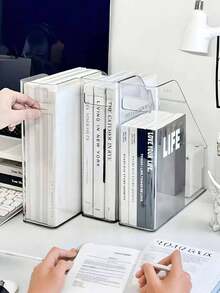 2/1pc 3-Tier Desktop Organizer+Book Stand/Set, Clear Acrylic Desk Storage Rack, Multi-Layer Stationery Holder With Open Compartments, Space-Saving Desk Organiser For Books, Notebooks, Files, Pens, Sticky Notes, Office,Study Room, Home,Back To School - Multicolor - View 10