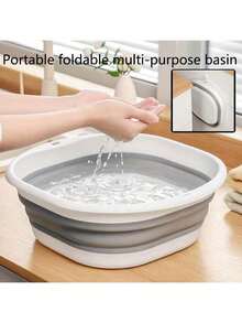 1pc Foldable Foot Bath, Silicone Folding Wash Basin, Portable Plastic Multi-Function Basin, Can Be Used For Foot Soaking, Face Washing, Vegetable Washing, Space-Saving, With Hanging Hole Design, Perfect For Students At Home, Travel, Sports And Outdoor Activities. - A - View 6