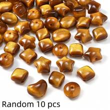 10pcs Vintage Brown Gilded Flowing Pattern Beads, Faux Tiger Eye Gold Powder Resin Spacer Beads, Heart Star Square Flat Beads For DIY Handmade Jewelry Accessories - Light Brown - View 8