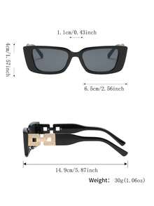1pc Plastic Frame Geometric Frame Metal Accessory Temple Outdoor Travel Personalized Posing Decorative Fashion Glasses - 1pc Black Frame Gray Sheet 008 - View 8