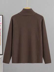 GIGOGOU Plus Size 1XL-4XL Women's Half-Zip Stand Collar Ribbed Knit Sweater, Long Sleeve Raglan Sleeve Slim Fit Solid Brown Casual Pullover, Suitable For Autumn/Winter - Brown - View 5