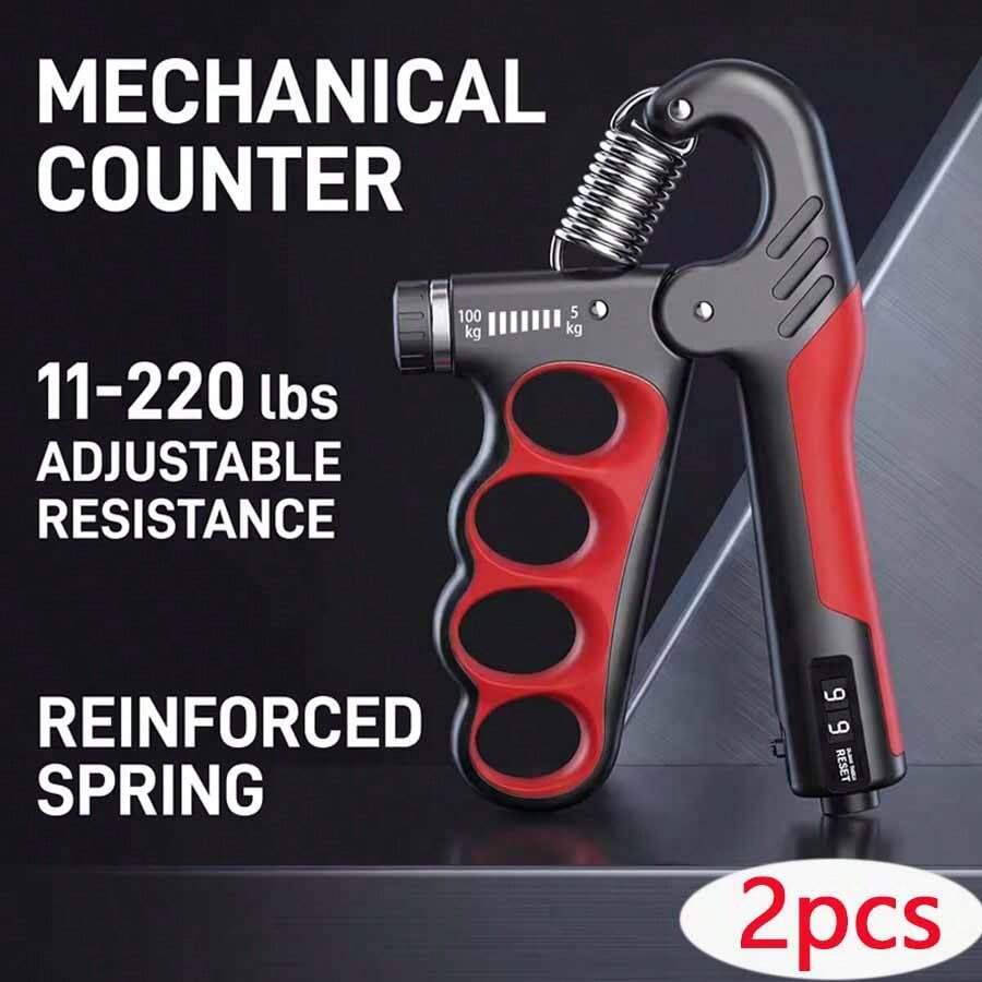 2pcs 11.02-220.46lbs Adjustable Grip Strength Trainer, 5-Finger Counting Hand Exerciser, Portable Fitness Equipment For Hand Strength, Rope Grip And Flexibility