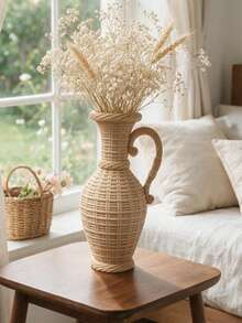 Heart-Shaped Hollow Pattern Woven Texture Vase Decor, Bohemian Farmhouse Style Decorative Vase For Dried Flowers, Rustic Desktop Ornament, Housewarming Gift - 1PC - View 11