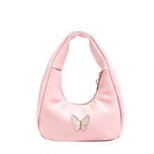 Children's Sweet Butterfly Metal Decor Handbag, Soft Leather Versatile Crescent Bag, Cute Girl's Mini Hand-Carried Accessory Bag For Outings, Suitable For Daily Use - A - View 8