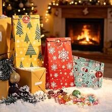 12pcs Christmas Snowflake & Reindeer Gift Bag Set With Stickers - New Holiday Product - Multicolor - View 2