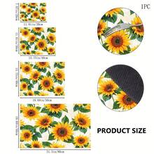 1pc Yellow Sunflower Floral Kitchen Drain Mat Table Placemat, Green Leaf Plant Print Dining Table Mat Coffee Countertop Pad, Pastoral Farmhouse Style Desktop Decor Mat, Kitchen Dining Room Home Decor Accessory - Multicolor - View 7