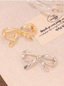 1pc/3pcs/4pcs Metal Style Bow Brooch, Unique Design Niche Accessory, Anti-Exposure Buckle, V-Neck Pin, Versatile - Gold - View 2