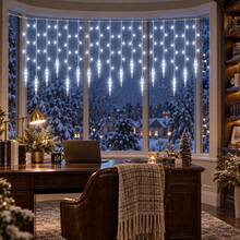1pc Christmas Decorations 96 LED Icicle Lights With Drops Ice Drop Pendant Curtain String Lights USB Powered & Remote Control 8 Modes 3 Color For Home Indoor Outdoor New Year Holiday Window Party Wedding Decor - Multicolor - View 7