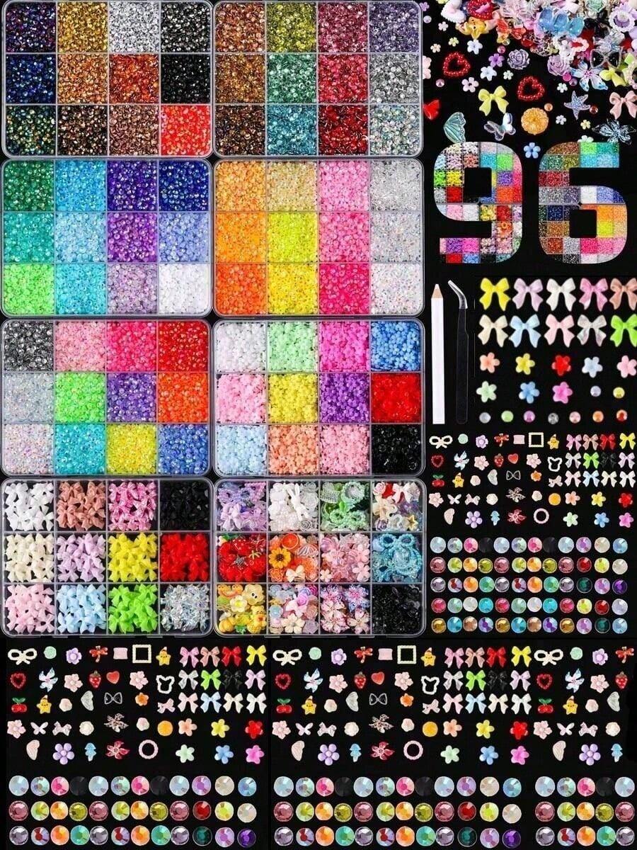 Set Seni Kuku Rhinestone Warna-warni 12 Kotak (Warna Campuran Acak) - Rhinestone Resin Datar 3D; Cocok untuk Seni Kuku, Kerajinan Tangan, dan Dekorasi Kain/Pakaian; Aksesori Seni Kuku DIY Multifungsi - MultiWarna - View 1