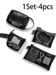 1 Set 4pcs Minimalist Transparent Mesh Storage Bag Set, Mesh Makeup Bag, Portable Coin Purse, Stationery Pencil Case, Zippered Travel Toiletry Bag, Suitable For Home Office Cable Storage Accessories, Portable Coin Purse For Outings, Can Store Cards, Keys And More - Multicolor - View 16