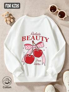 Girls' Cute Printed Drop-Shoulder Round-Neck Long-Sleeve Casual Sports Sweatshirt - White - View 3
