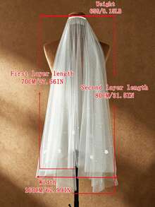 Two Tier Bridal Veil With Comb, White 3D Flower & Pearl Rhinestone Mid-Length Wedding Veil - Multicolor - View 7