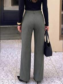 Women's Vintage Pinstripe Wide Leg Trousers, High Waist Drapey Straight Leg Flare Pants, Slimming And Height-Enhancing Leg-Flattering Design, Versatile Casual Pants For Commute And Workplace, Spring/Autumn New Elegant Loose Suit Pants, Simple All-Match Style For Daily Wear - Multicolor - View 3