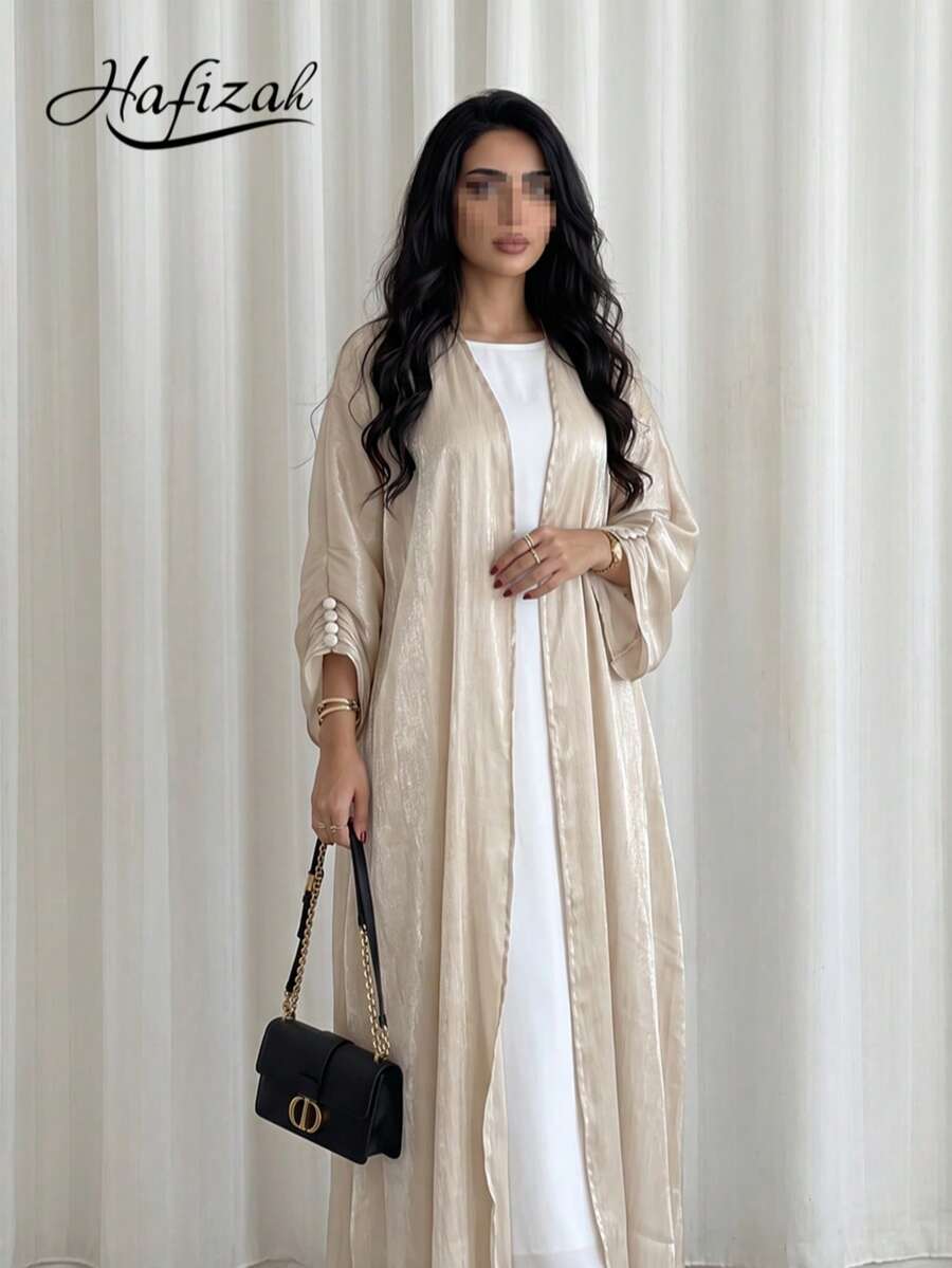 Modest lång abaya-rock för kvinnor, glansig sidenklänning, ytterplagg för hösten