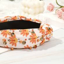 1pc Thanksgiving Knotted Headband, Plaid Pumpkin Rhinestone Decor Headband, Autumn Holiday Party Hair Accessory For Women - Multicolor - View 3
