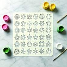 1 Floral Pattern Painting Stencil, 6x6 Inches; Features Four-Petal And Six-Petal Flowers, Sunflowers, Wreaths, Roses, And Other Floral Motifs; Fresh, Natural Spring Design With Woodland Botanical Elements. - Sets - View 3