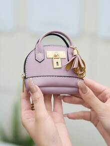 CHARM INFINITE Multi-Color Mini Handbag Shaped Keychain Pouch, Faux Leather Zipper Coin Purse With Metal Lock And Tassel Charm, Portable Earphone Storage Bag, Fashion Bag Pendant Keychain Accessory For Women And Girls Daily Decoration - Multicolor - View 9