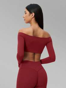 MFVIM Women's Autumn/Winter New 1pc Off-Shoulder Solid Color Long Sleeve Top, Fashion Casual Elegant Versatile Essential Design - Redwood - View 9